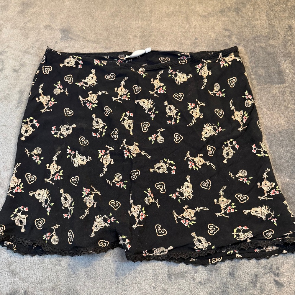 To The Max Birdcage Print Mini Skirt Womens Large Black Lace Trim